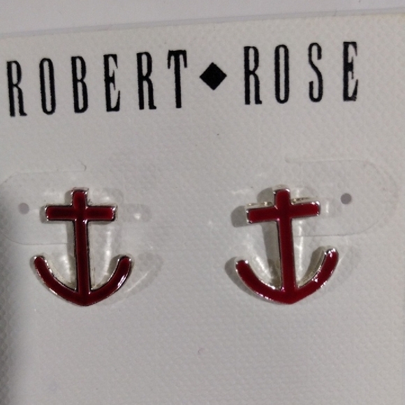 Robert Rose Silver-Tone Red Anchor Post Earrings – Nautical-Inspired Women’s - Picture 4 of 8